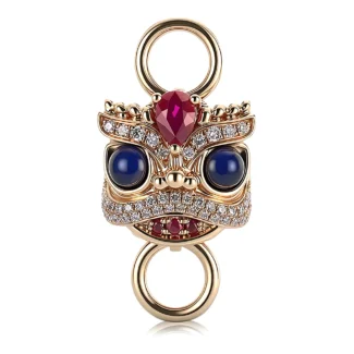 Fortune Lion Universal Buckle | Lion Dance Head Pendant with Ruby & Lab Diamonds（pendant only）