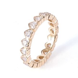 Enchanting 3.4CTW Heart cut Moissanite Yellow Gold Eternity Ring
