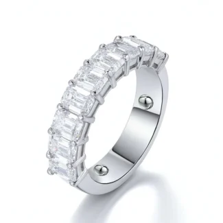 Stunning White Gold Emerald Cut Moissanite Half Eternity Ring