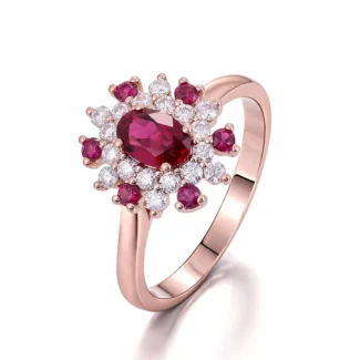 Jedi Crimson Cocktail Ring | Oval Lab Ruby & Moissanite Halo​