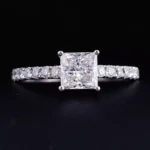 Princess Cut Lab Diamond Pavé Engagement Ring in 18k White Gold