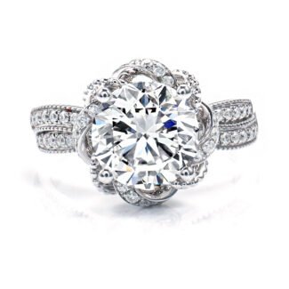 2ct Round Moissanite Twisted Cathedral Halo Engagement Ring