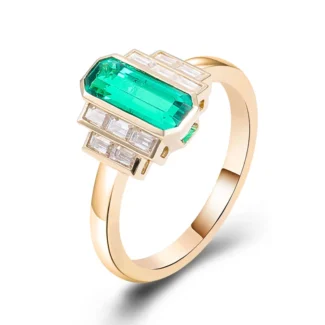 Glamorous Yellow Gold Zambia Emerald Cut Lab Gemstone Ring