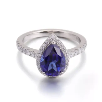 Royal Blue Pavé Ring | Pear Lab Gemstone & Moissanite Band