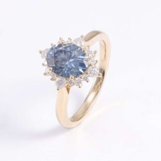 Sunshine Shines Brightly; 2.5CT Blue Oval Cut Moissanite Halo Ring