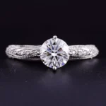 Vintage Style Round Lab Diamond Engagement Ring in 18k White Gold