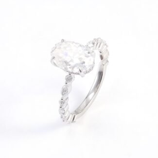 Classic Four-Prong Solitaire Ring with Oval D-Color VVS Moissanite