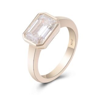 Gorgeous Yellow Gold Emerald Cut Moissanite Solitaire Ring