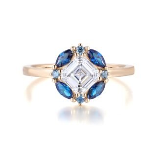 Asscher-Cut Moissanite Ring with Lab-Grown Gemstone Accents