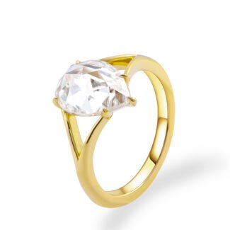 4.0ct Pear Rose Cut Moissanite Solitaire Ring