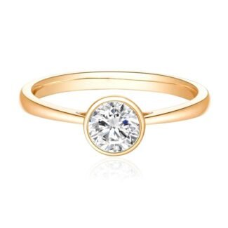 Glamorous bezel set Yellow Gold 0.6CT Moissanite Solitaire Ring