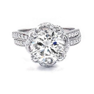 Corss Arm rose petal moissanite engagement ring