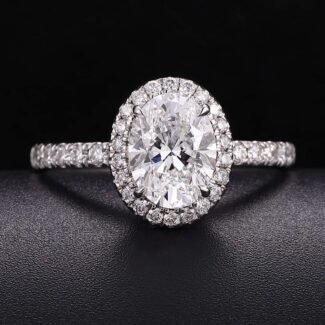Elegant White Gold 1.5CT Oval Cut Lab Diamond Pave Ring