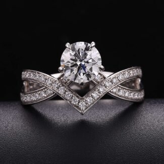 Interlocking Ring White Gold 1CT Round Cut Lab Diamond Ring