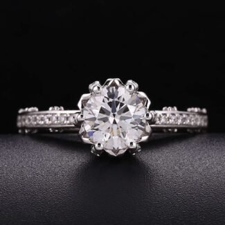 Flower Shaped Basket Setting 1CT Round Cut Lab Diamond Ring