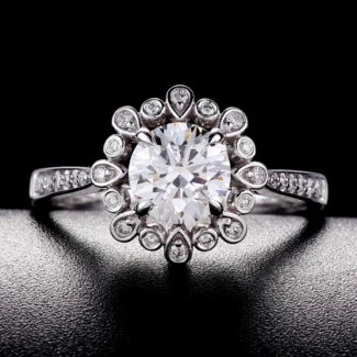 Dazzling 1CT Round Cut Lab Diamond White Gold Halo Ring