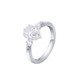 Gorgeous White Gold 1.5CT Pear Cut Moissanite Three Stone Ring