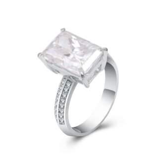 Elegant and Sparkling:White Gold Moissanite Radiant Cut Pave Ring