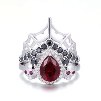 Red Eyes Skull:White Gold Moissanite Hip Hop Ring