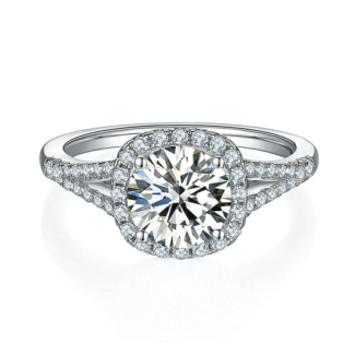 Cushion Halo Engagement Ring with 7.5mm Round Moissanite Main Stone