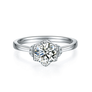Flower shaped moissanite halo engagement ring