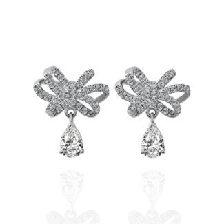 Pear Moissanite Earrings with Glittering Bow