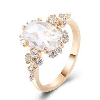 Oval Cluster Moissanite Ring | 4.5CT Moissanite Halo Engagement Ring in 14K Gold