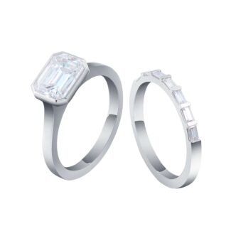 Magnificent White Gold 3CT Emerald Cut Moissanite Ring
