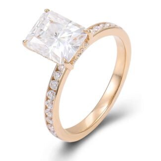 Stunning Yellow Gold 3CT Radiant Cut Moissanite Pave Ring