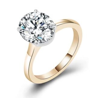 Fabulous Yellow Gold 3CT Oval Cut Moissanite Solitaire Ring