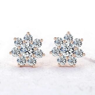 Gorgeous Vintage Style Yellow Gold Moissanite Flower Stud Earrings