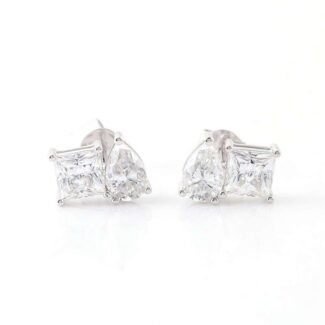 Pear Princess Moissanite Stud Earrings