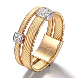 Twisted Radiance Ring | 18K Yellow Gold Woven Band with Round-Cut Lab Diamonds
