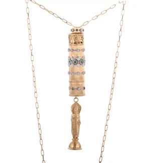 Northern Qi Devotion Necklace | 18K Yellow Gold Chain with Emerald & Lab Diamond Cylinder Pendant​