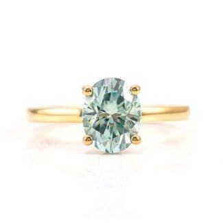 classic 4 prong oval cut green moissanite ring