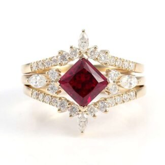 Breathtaking Yellow Gold 3CT Asscher Cut Lab Ruby Art Deco Ring