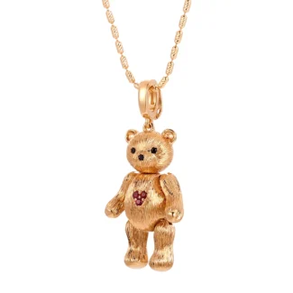 Golden Bear Pendant | 18K Yellow Gold Bear Pendant with Ruby Heart（pendant only）