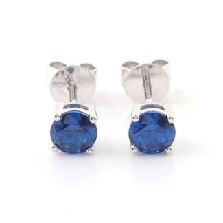 Gorgeous White Gold Round Cut Royal Blue Lab Gemstone Stud Earrings