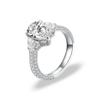 Pear & Heart Shape Moissnaite Three-Stone Engagement Ring